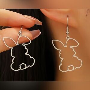 Silver Tone Bunny Outline Dangle Earrings